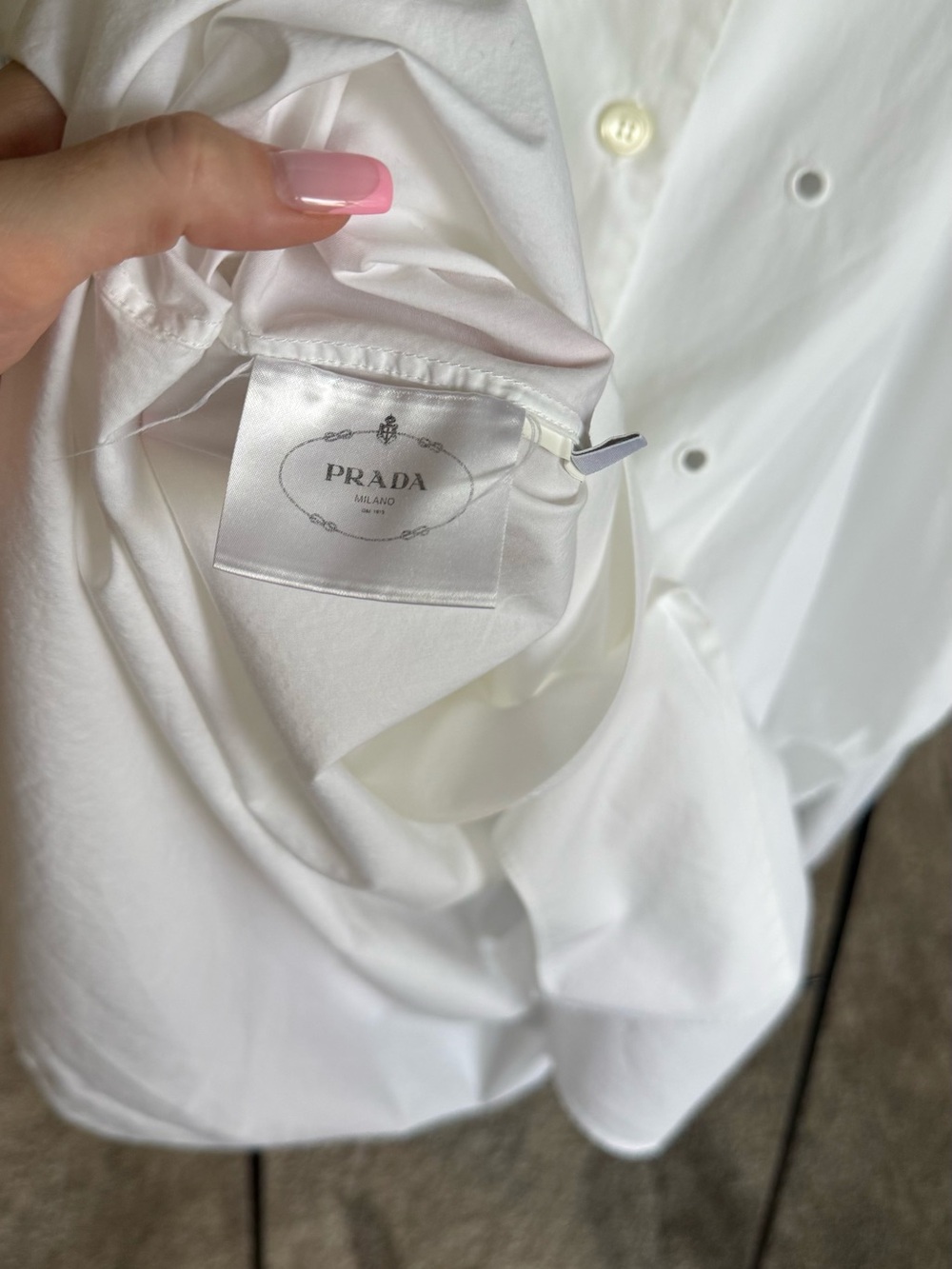 Prada White Cold-Shoulder Button-Front Dress with Waist Tie - Picture 11 of 12